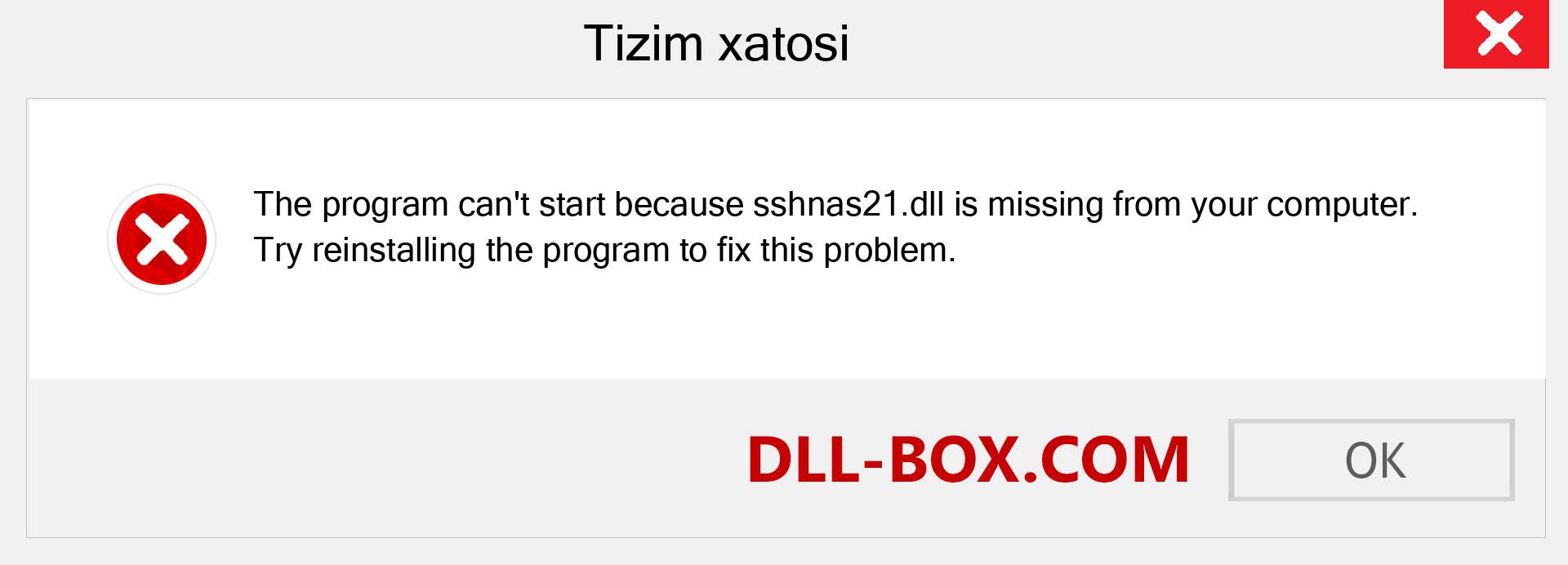 sshnas21.dll fayli yo'qolganmi?. Windows 7, 8, 10 uchun yuklab olish - Windowsda sshnas21 dll etishmayotgan xatoni tuzating, rasmlar, rasmlar